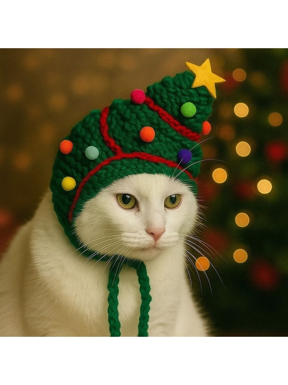 Hand Crafted Crochet Hat Green Multicolored Pet Hat Christmas Tree